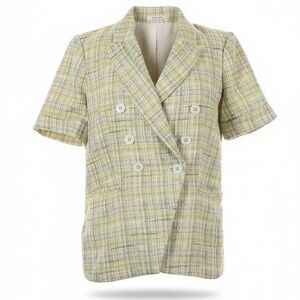 Maison d’Amélie Paris Yellow Blue Plaid Tweed Blazer Large